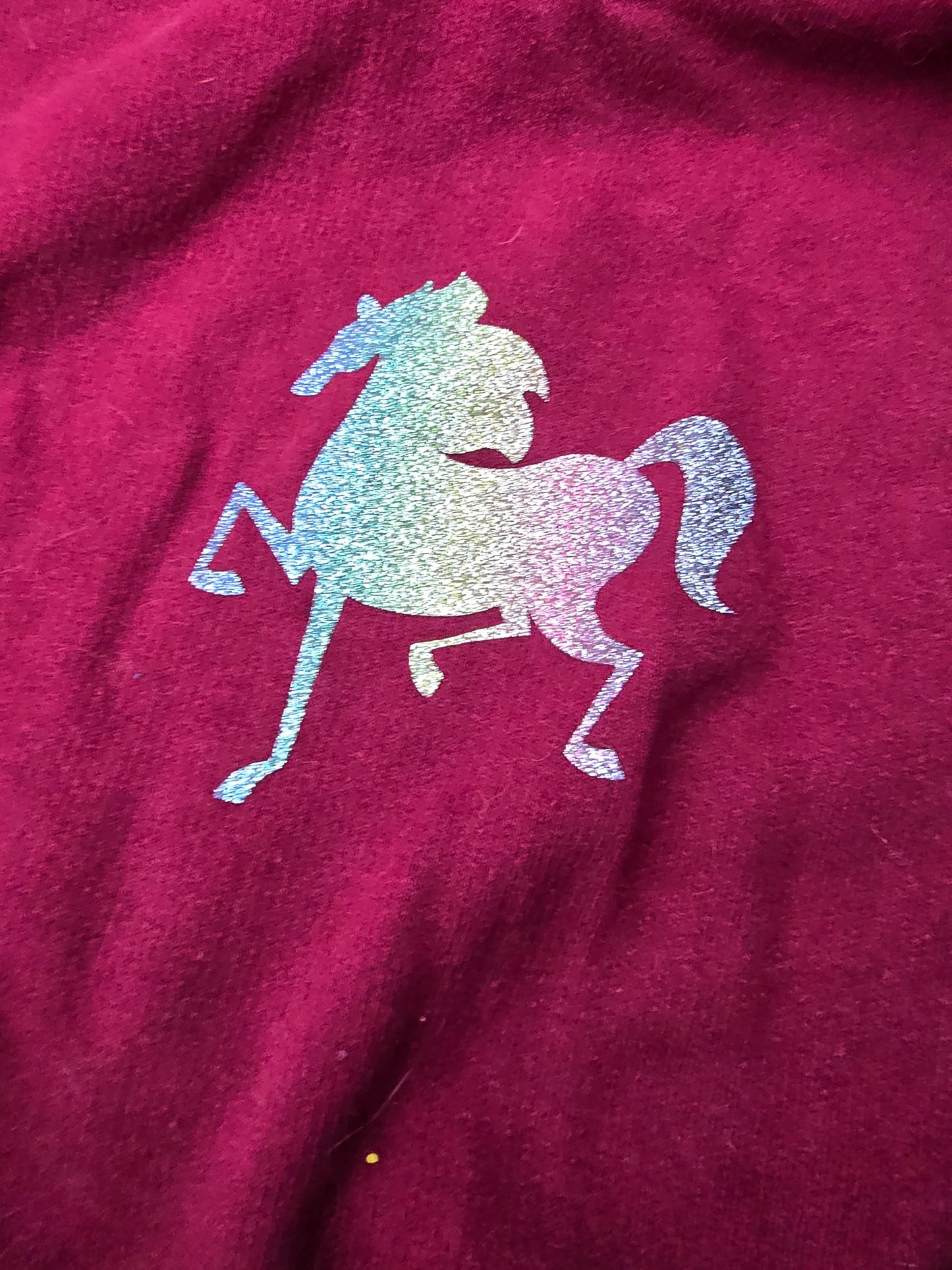 Burgundy glitter rainbow horse hoodie