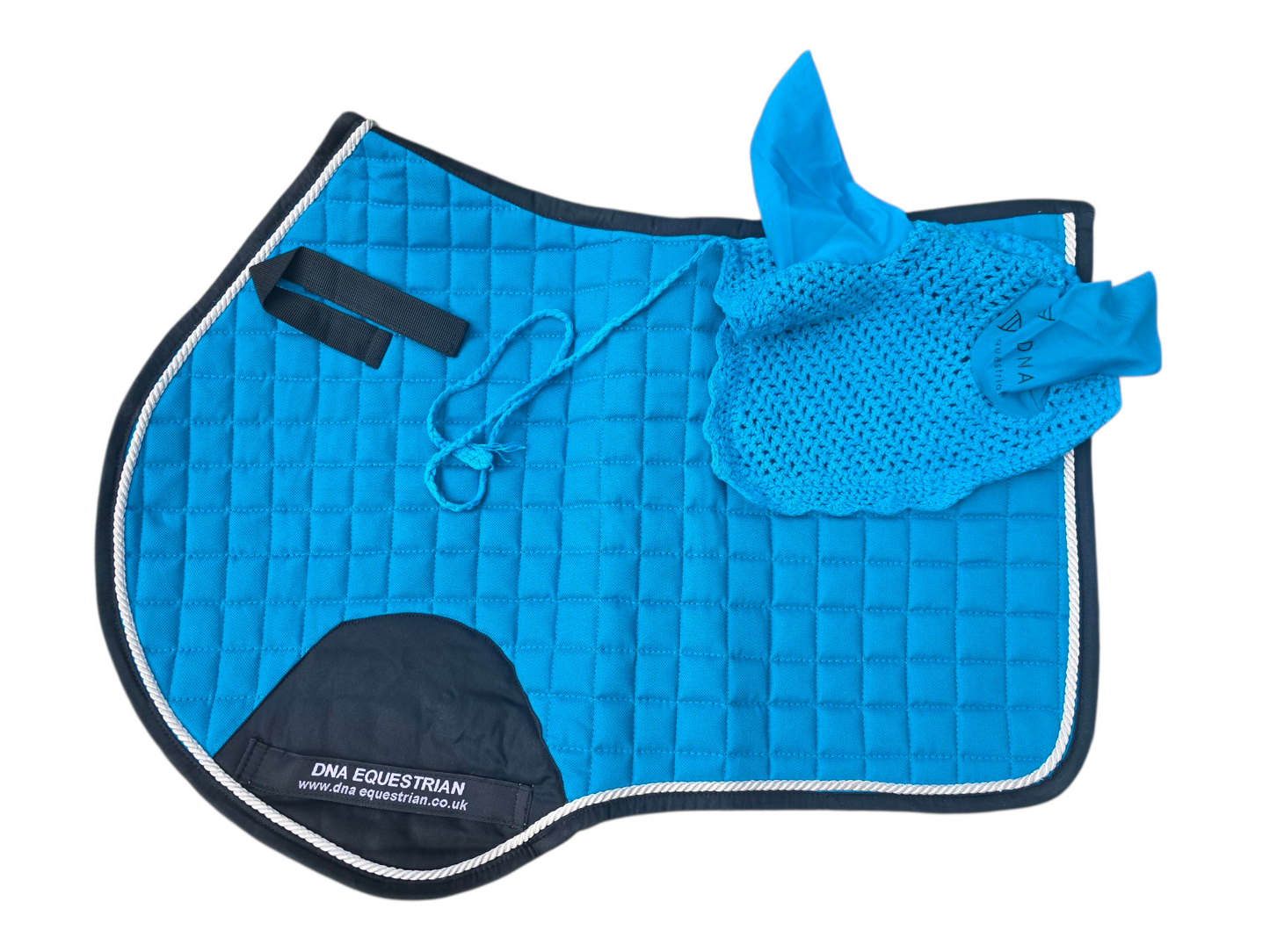 Blue saddle pad and fly veil set