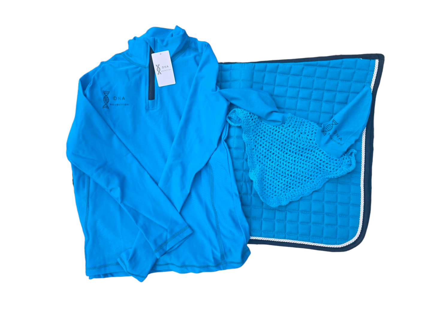 Blue saddle pad and fly veil set
