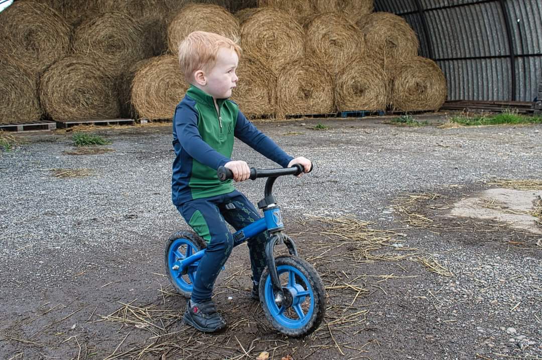 Childrens navy and green riding tights
