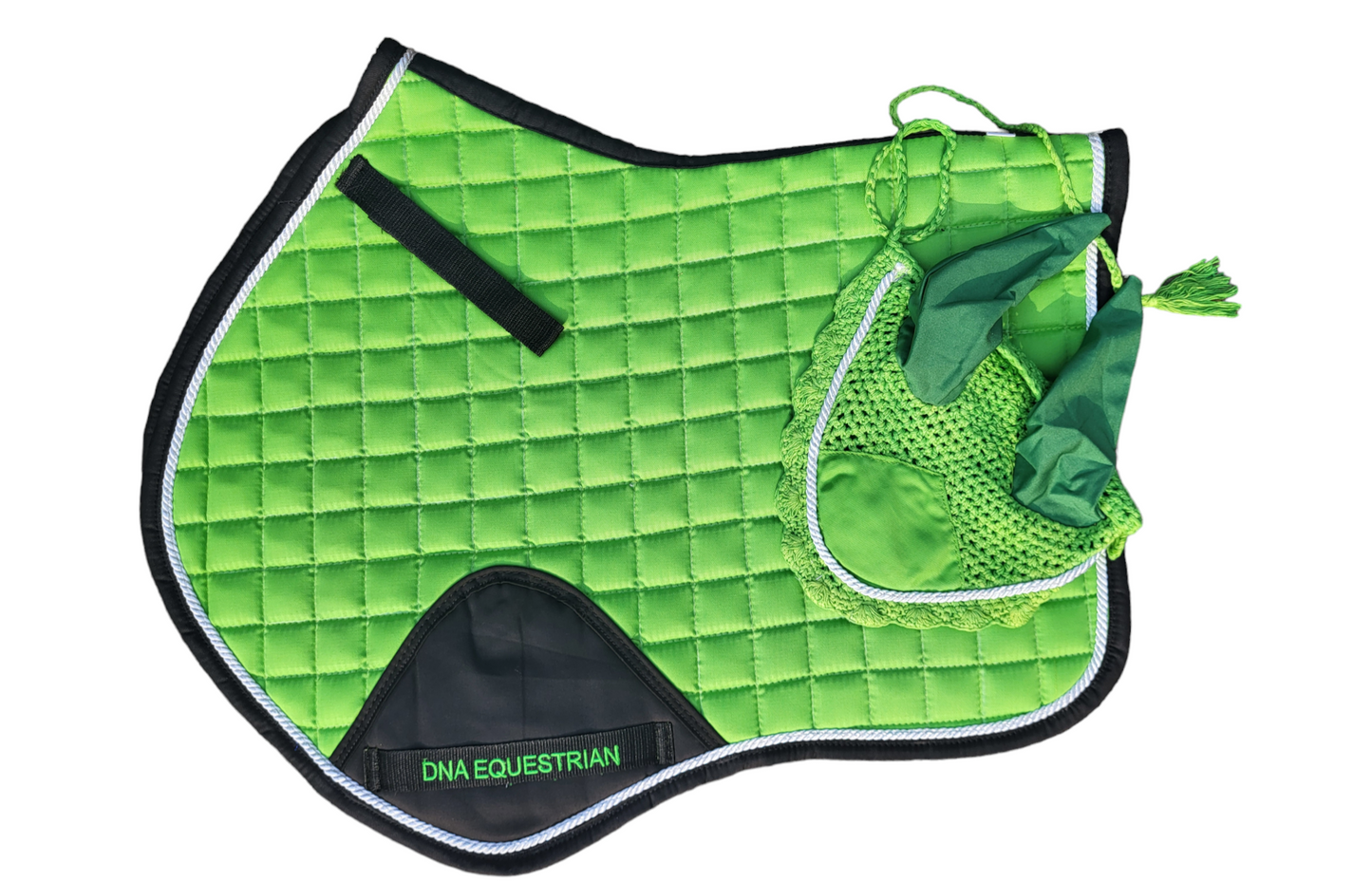 Green saddle pad and fly veil set DNA equestrian ltd