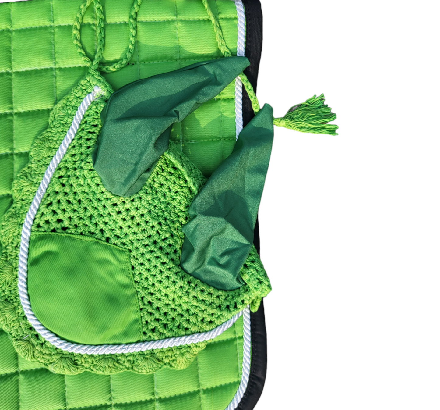 Green saddle pad and fly veil set DNA equestrian ltd