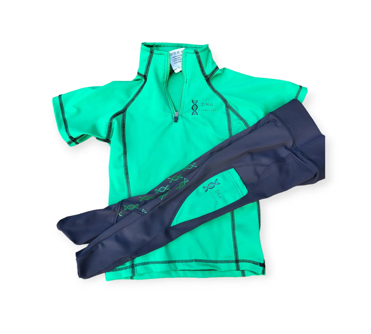 Childrens riding tights in green/black DNA equestrian ltd