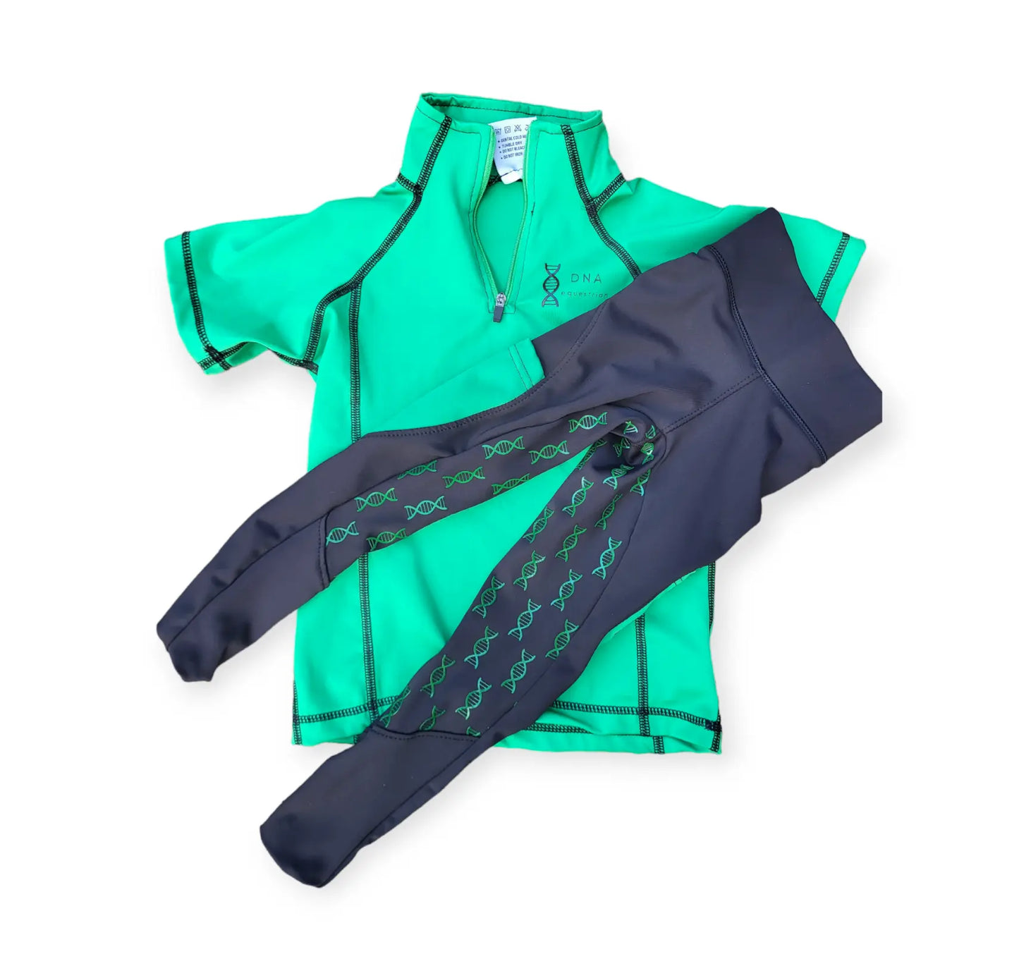 Childrens green shorts sleeved baselayer DNA equestrian ltd