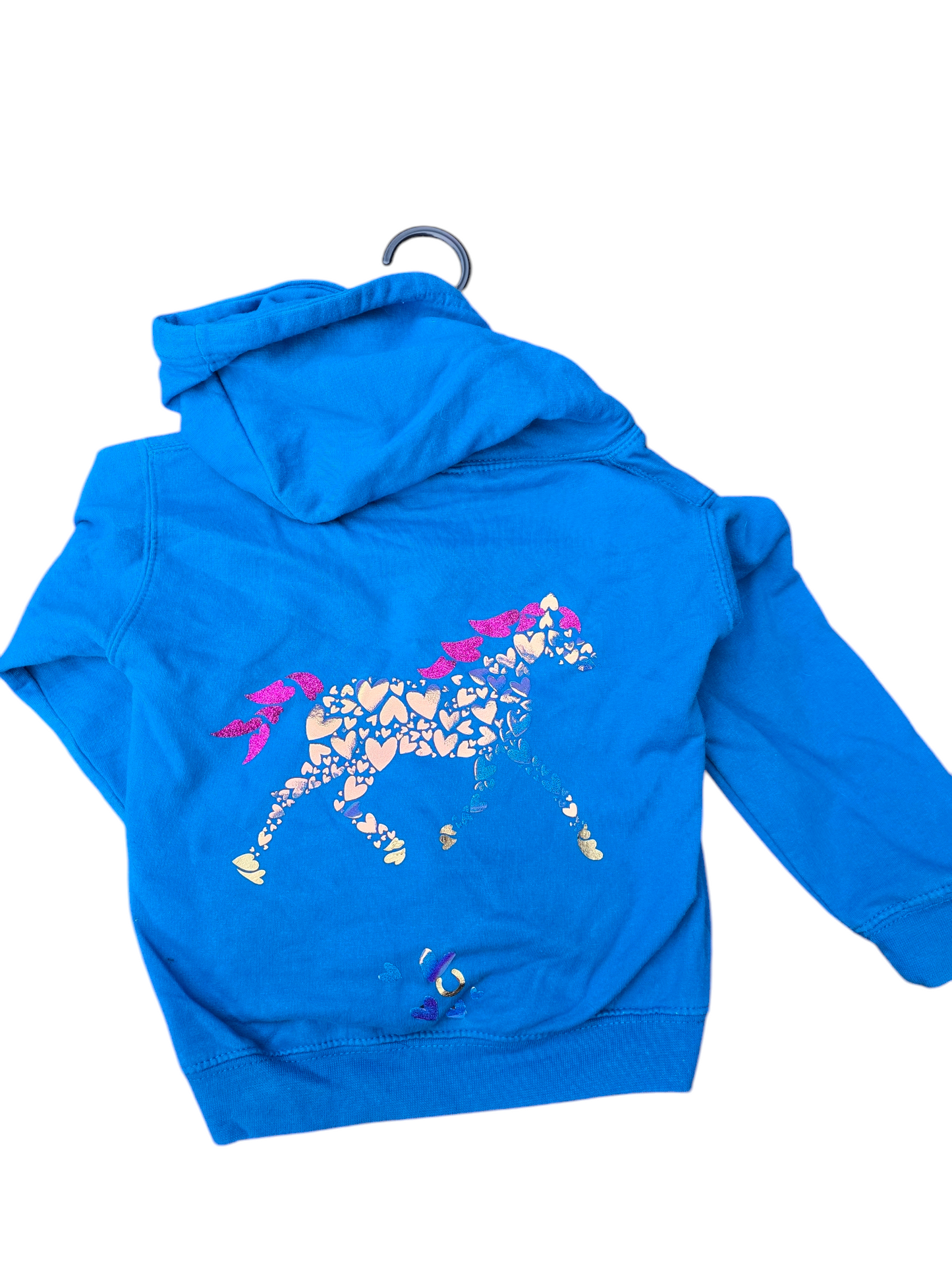 Blue hoodie with heart horse on the back
