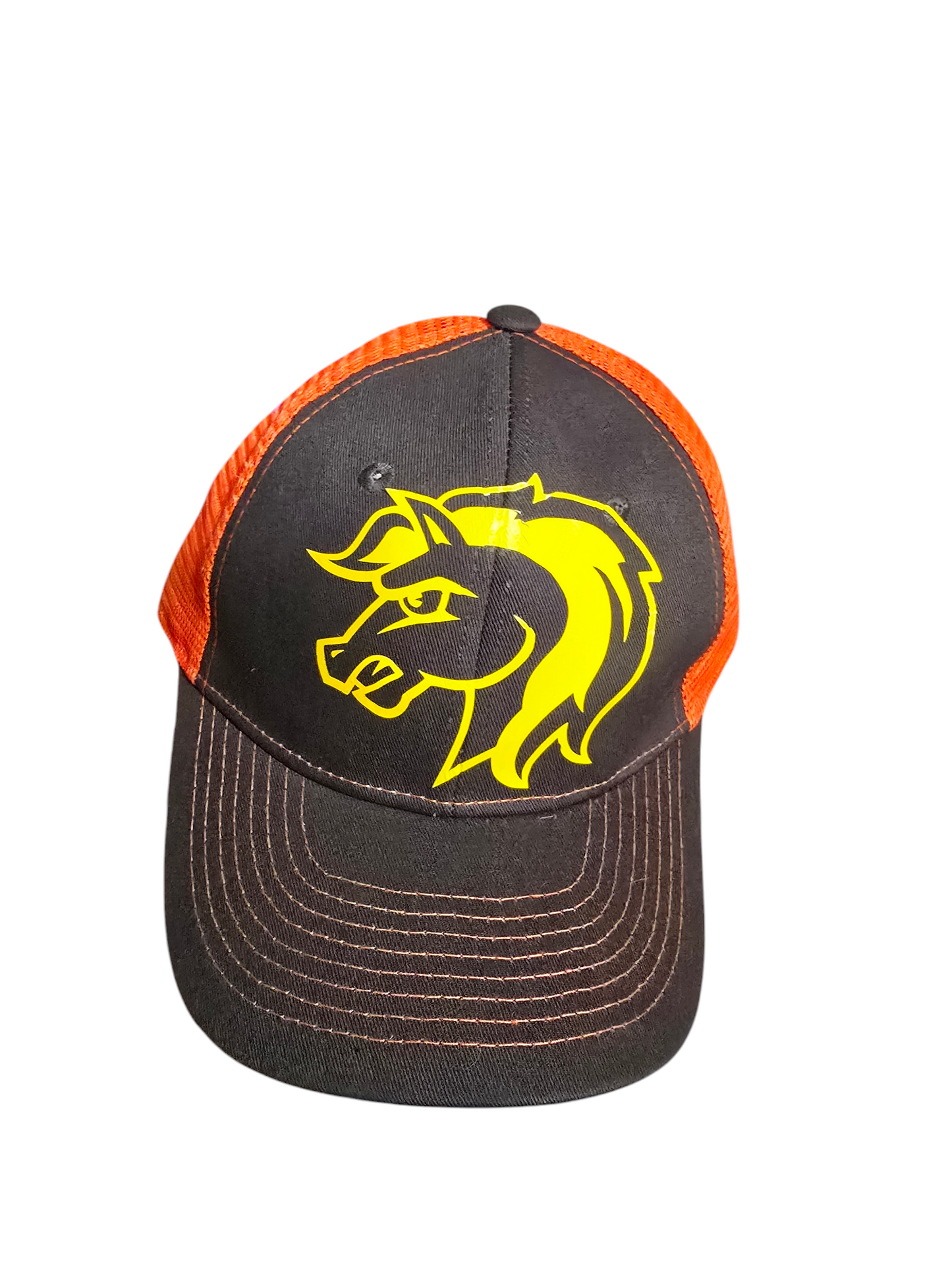 Brown and Orange baseball cap with horse design