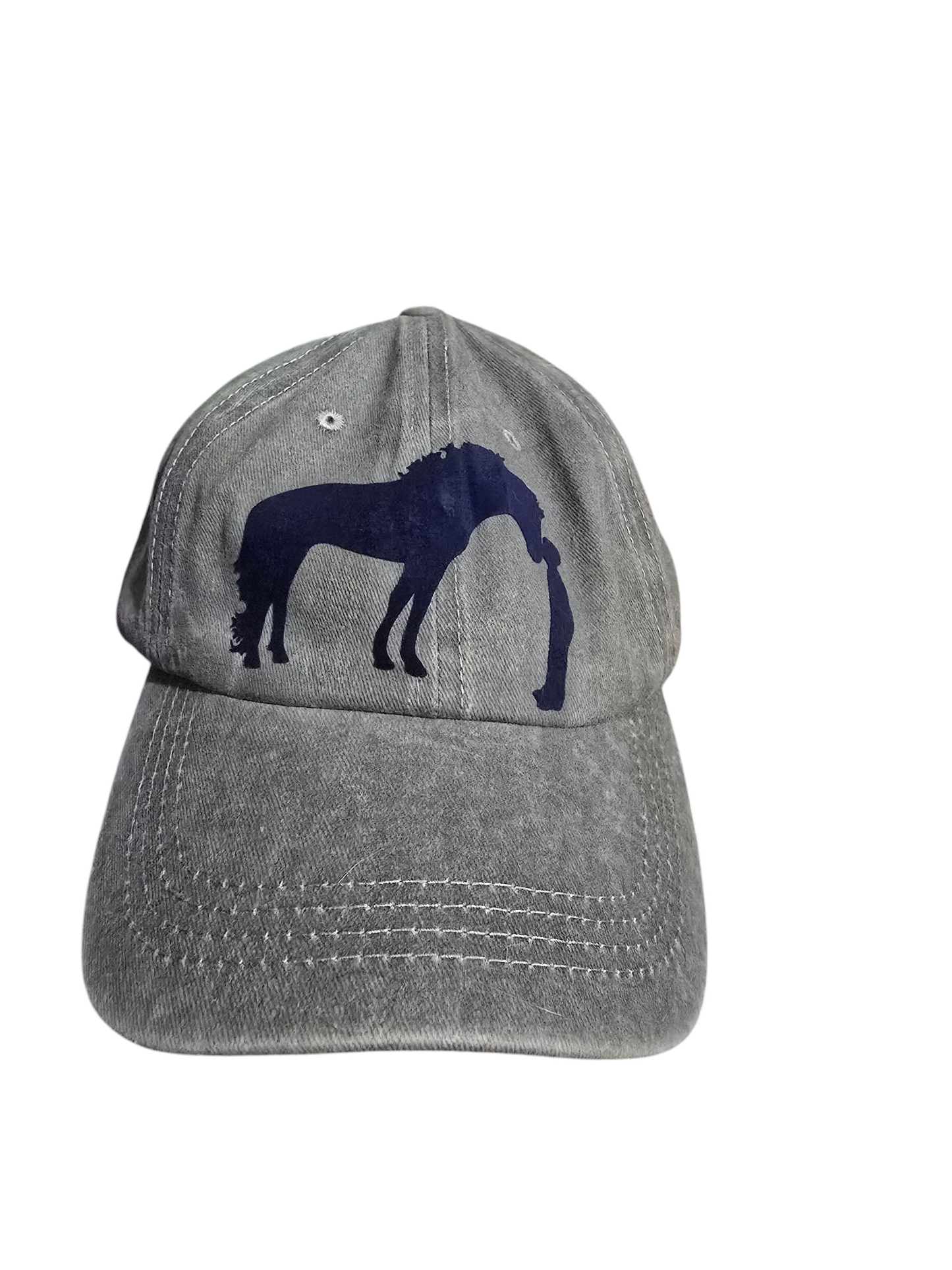 Grey baseball cap with boy and horse design