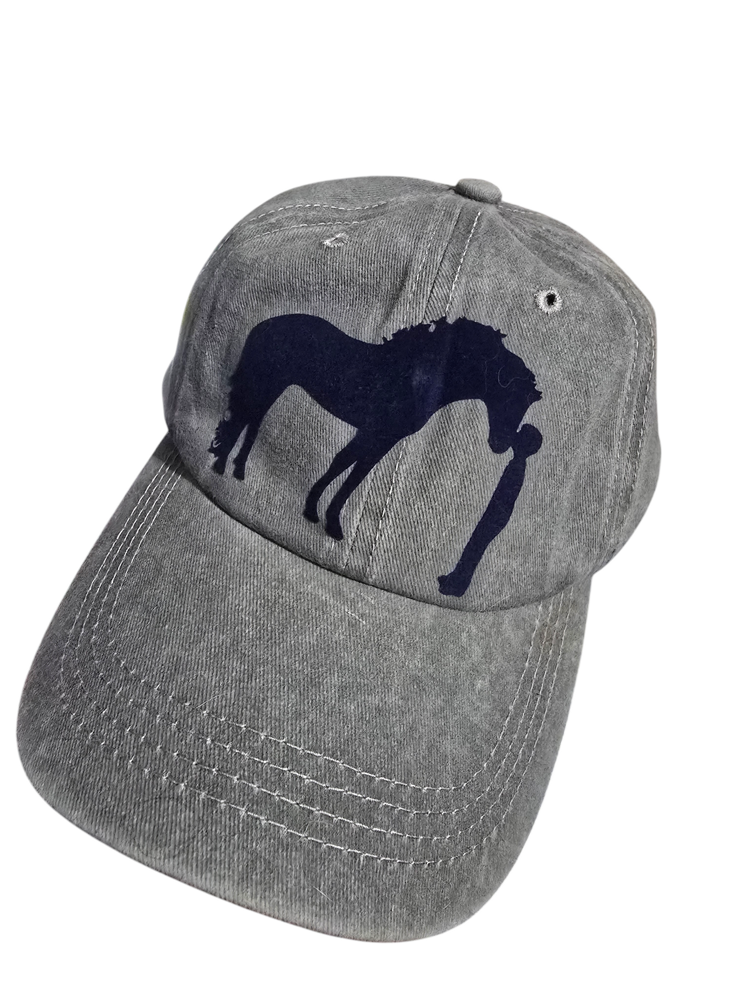 Grey baseball cap with boy and horse design