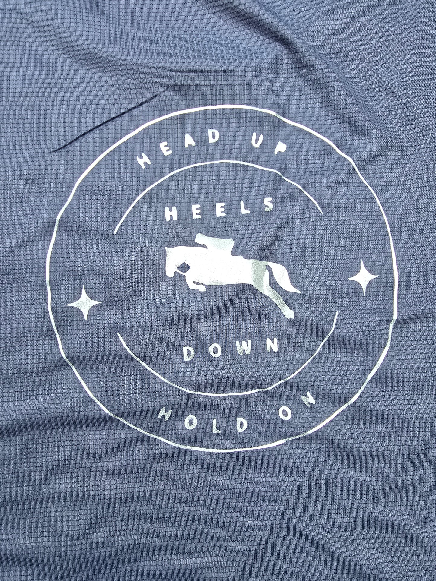Head up, heels down, hold on equestrian grey unisex adult t-shirt