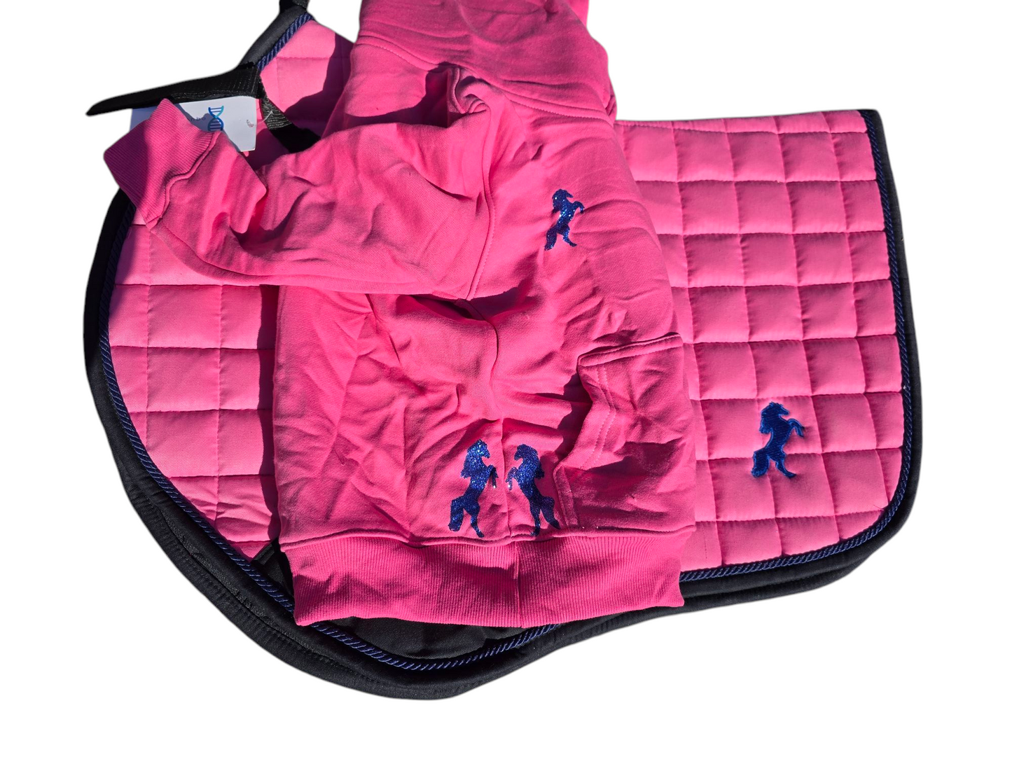 Childrens pink hoodie with glitter blue pony