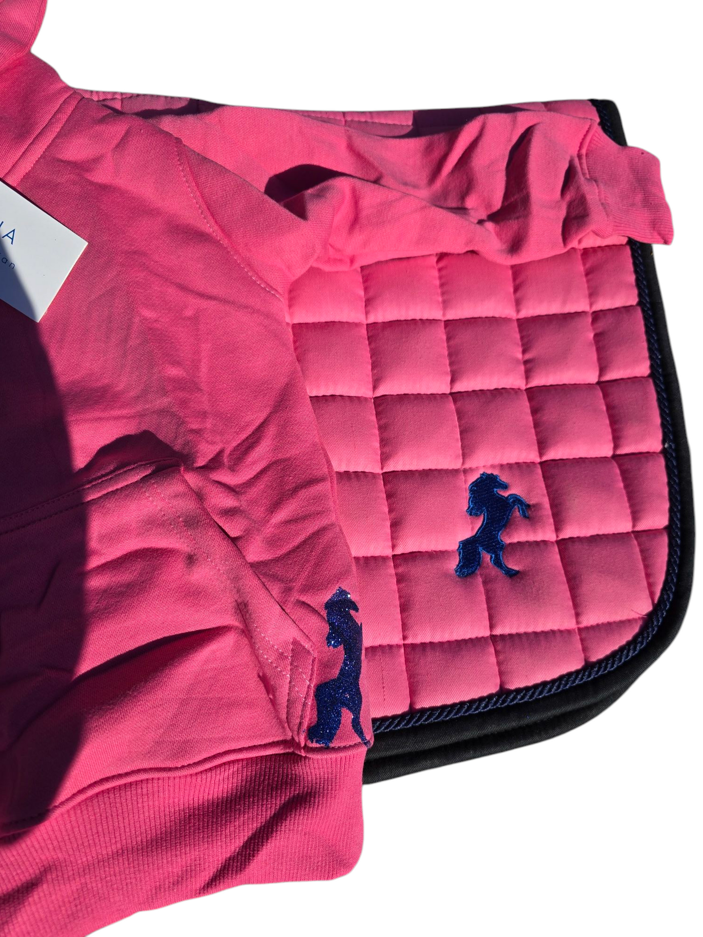 Childrens pink hoodie with glitter blue pony
