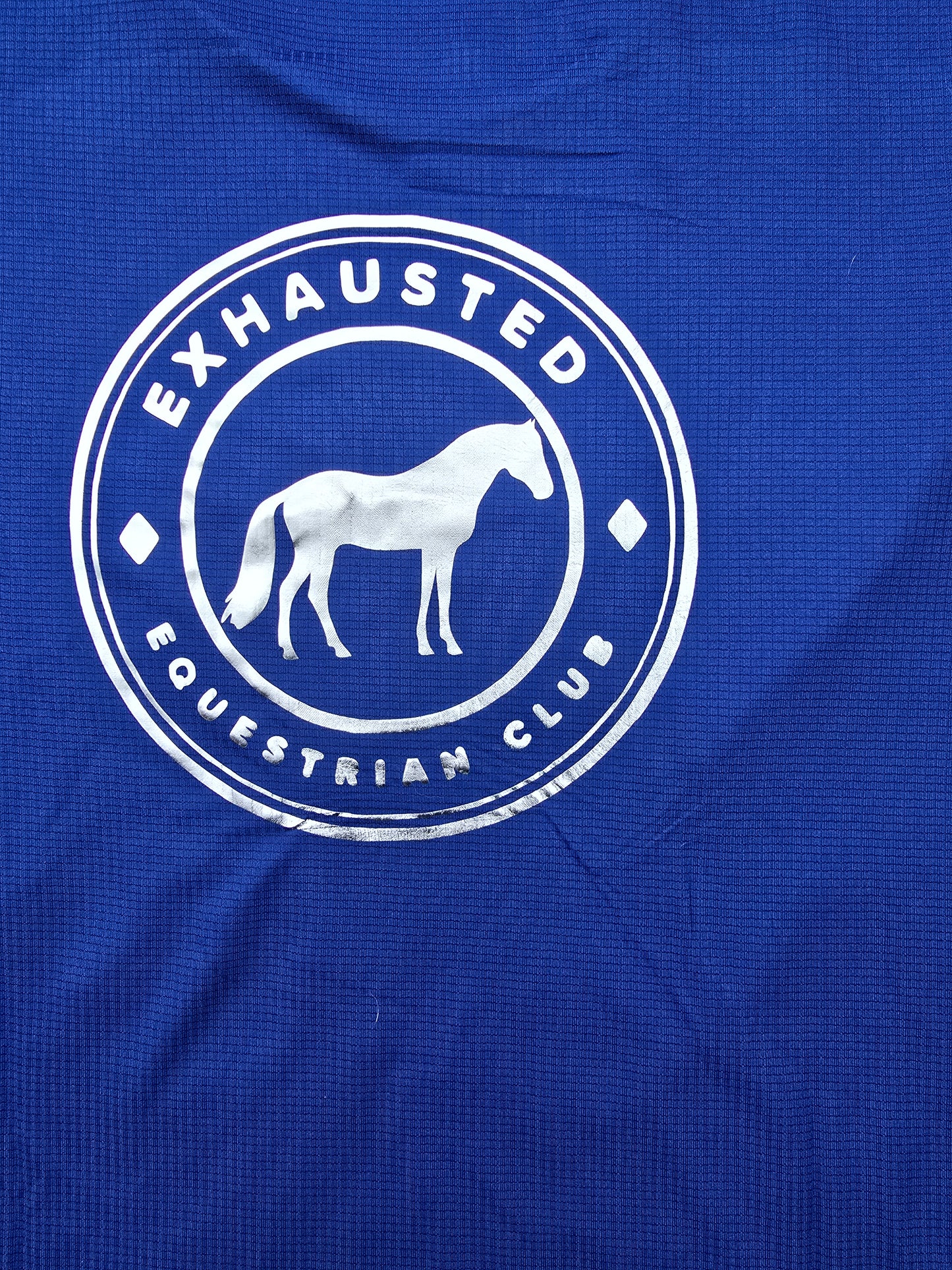 Exhausted equestrian blue unisex adult t-shirt
