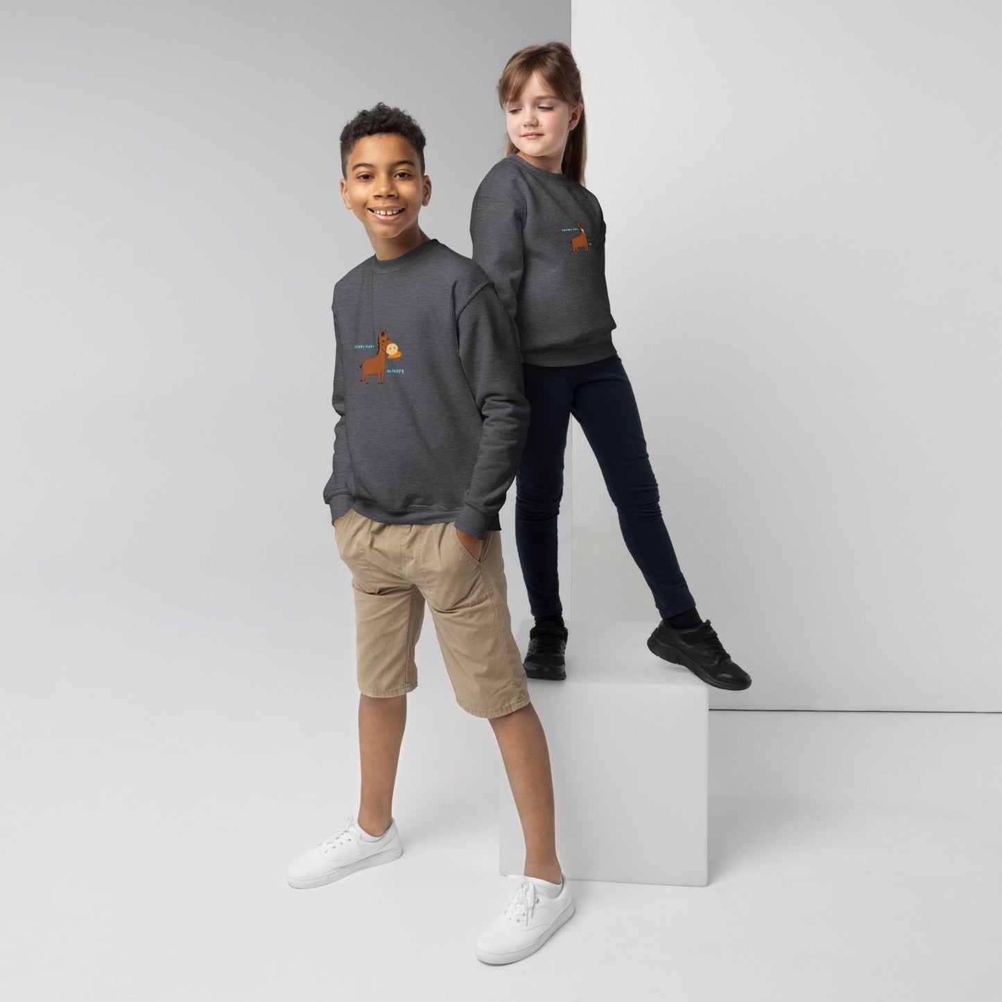 Youth crewneck sweatshirt 'horses make me' DNA equestrian ltd