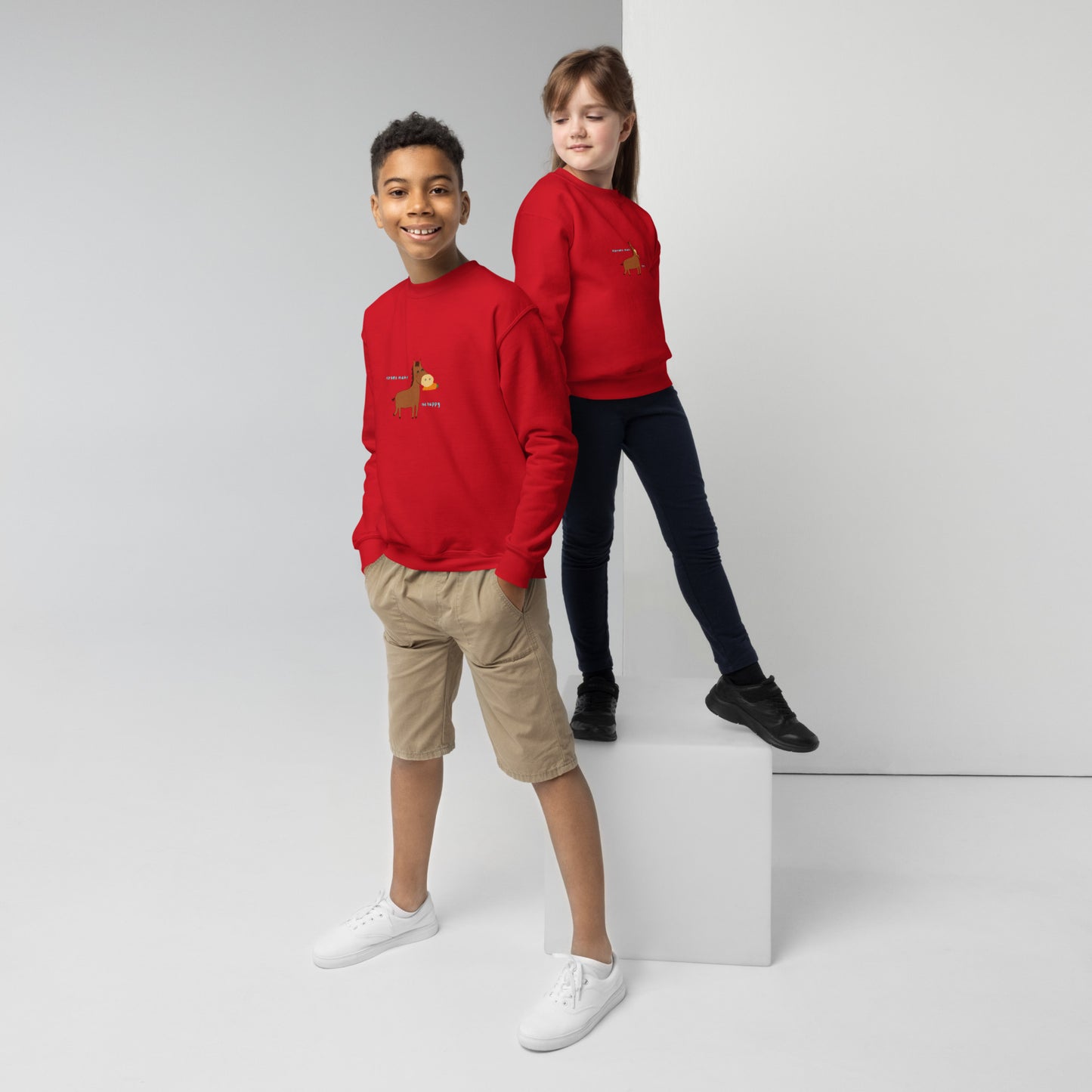 Youth crewneck sweatshirt 'horses make me' DNA equestrian ltd