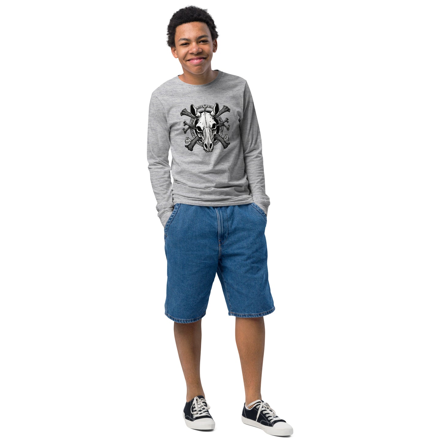 Youth skull and cross bones long sleeve tee DNA equestrian ltd