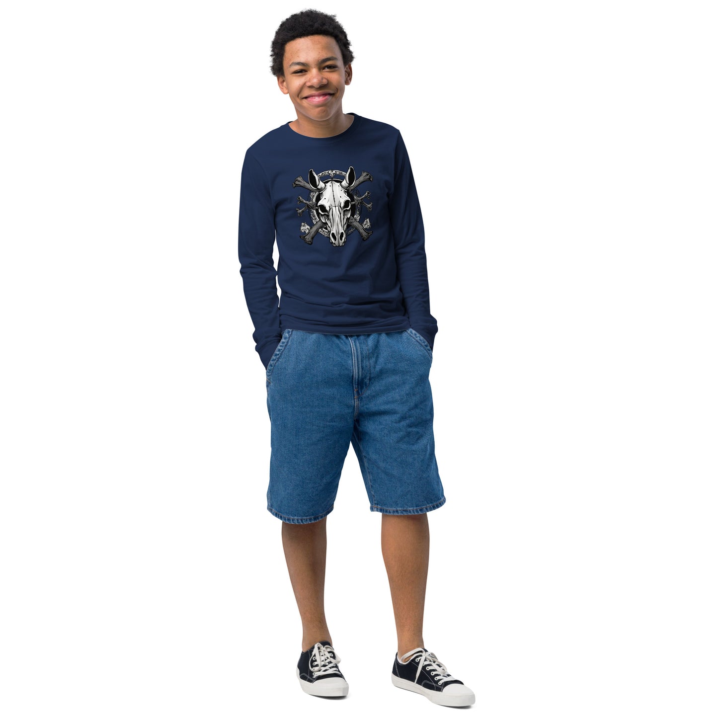 Youth skull and cross bones long sleeve tee DNA equestrian ltd