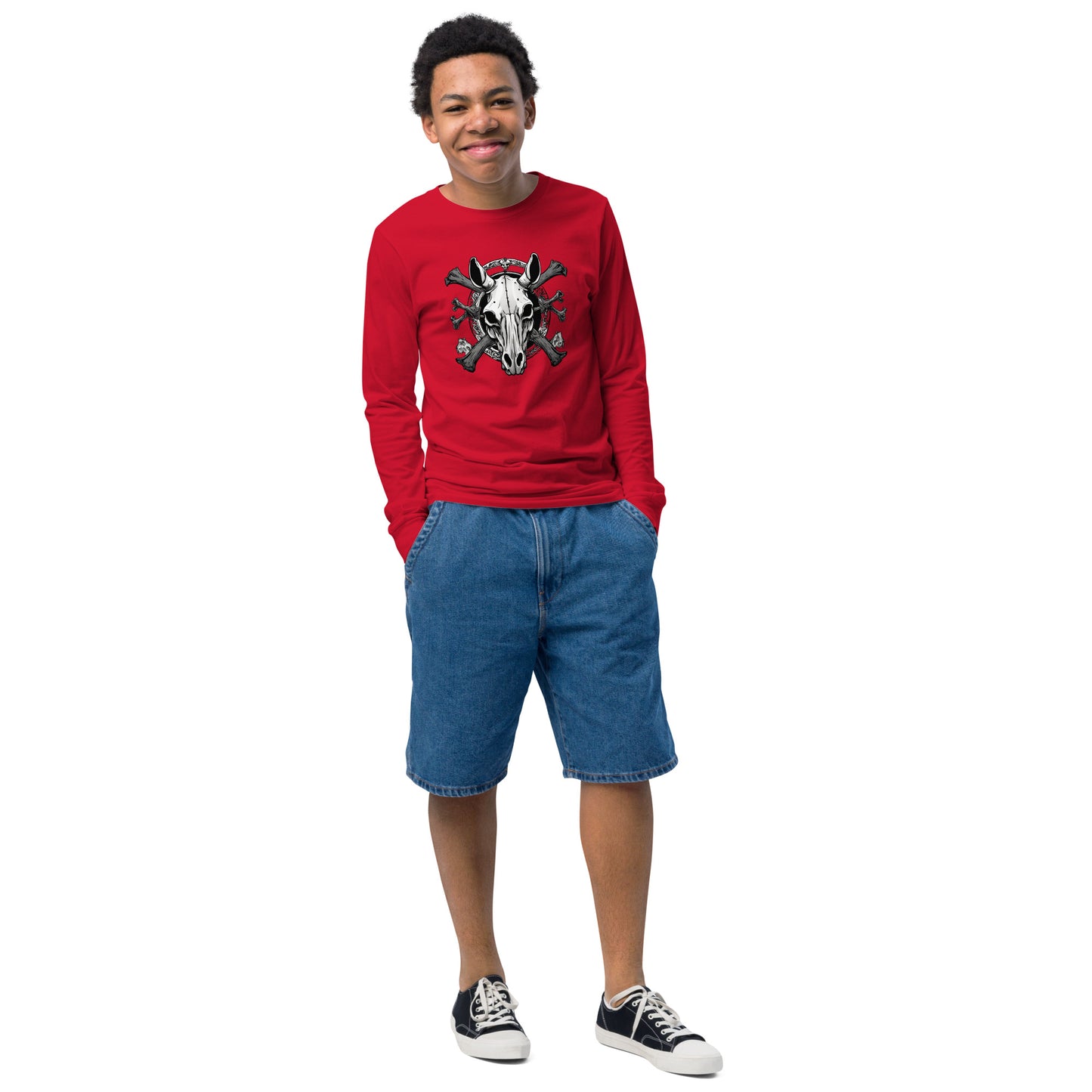 Youth skull and cross bones long sleeve tee DNA equestrian ltd