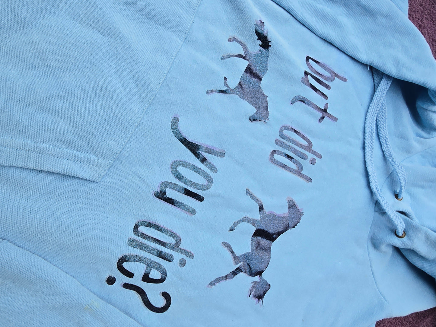 Baby blue ladies fit hoodie "but did you die?"