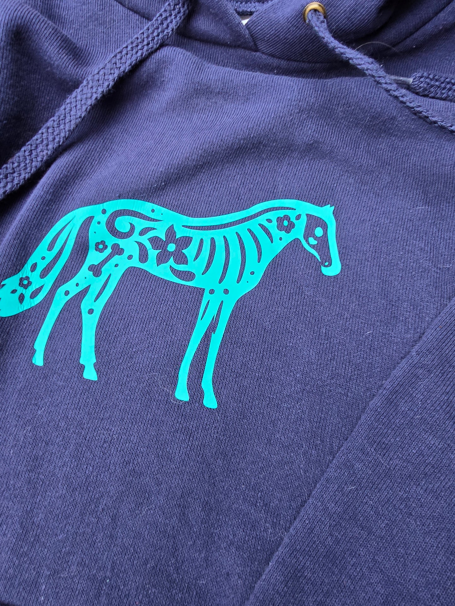 Navy ladies fit hoodie with green horse