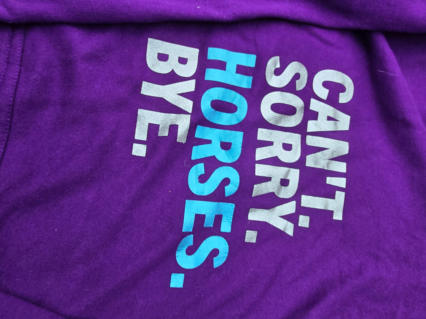 Purple "can't. Sorry. Horses. Bye." Unisex fit hoodie