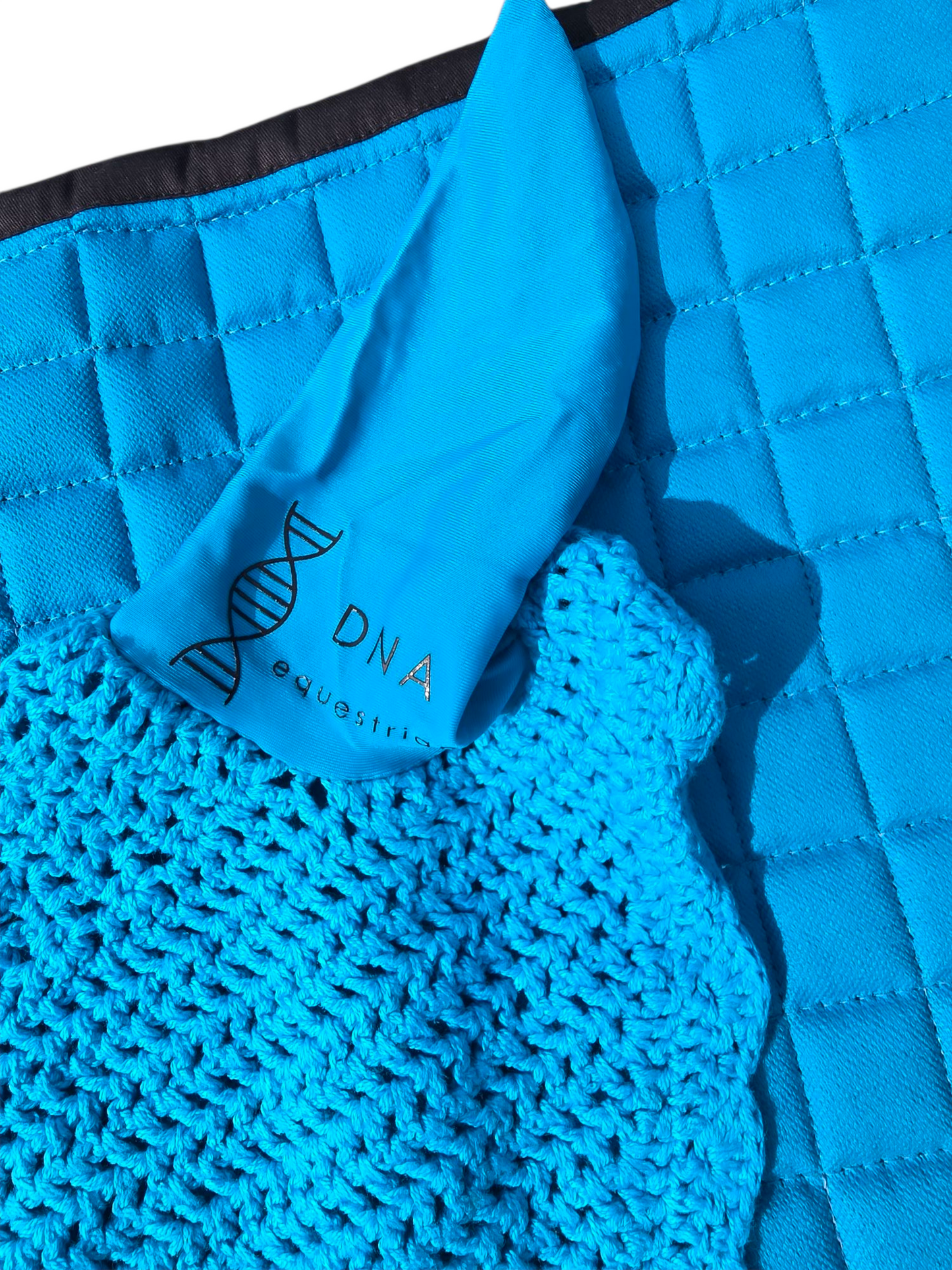 Blue saddle pad and fly veil set