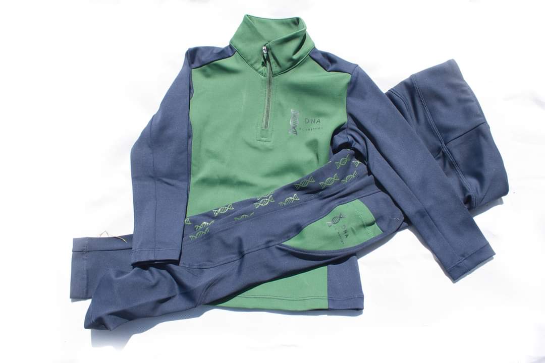 Childrens navy and green riding tights