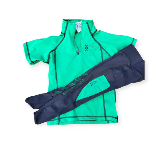 Childrens riding tights in green/black DNA equestrian ltd