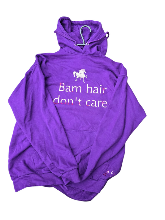 Unisex purple hoodie "barn hair, don't care"