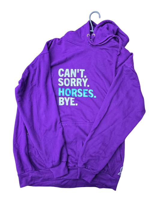 Purple "can't. Sorry. Horses. Bye." Unisex fit hoodie