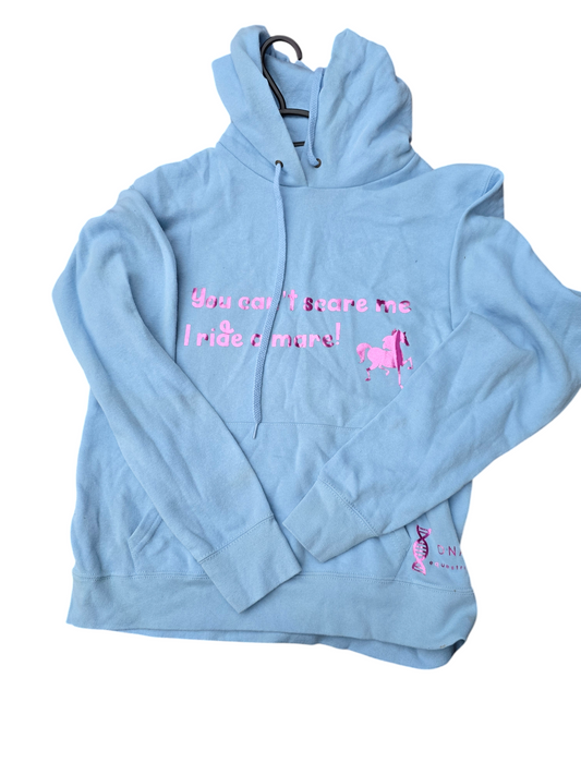 Ladies fit baby blue "you can't scare me" hoodie