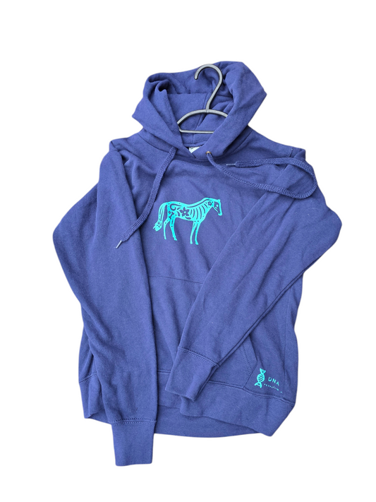 Navy ladies fit hoodie with green horse