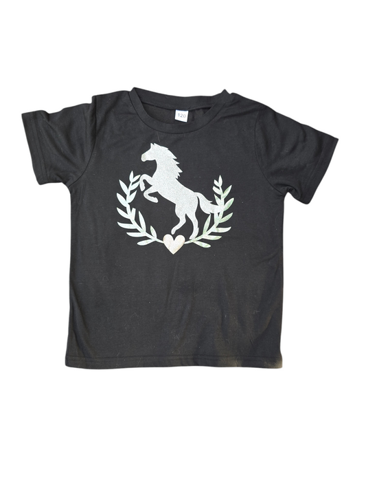 Childrens black rearing horse tshirt