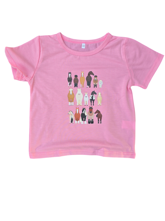 Childrens pink horses t-shirt
