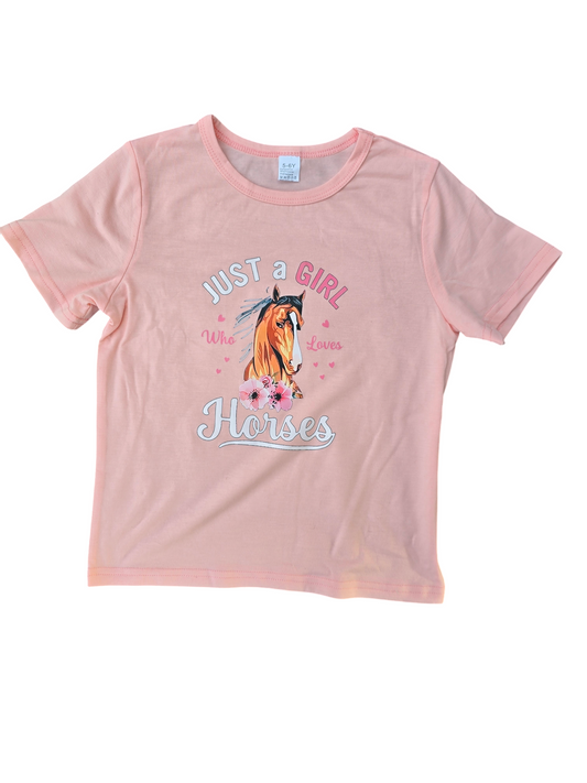 Childrens "just a girl" peach tshirt