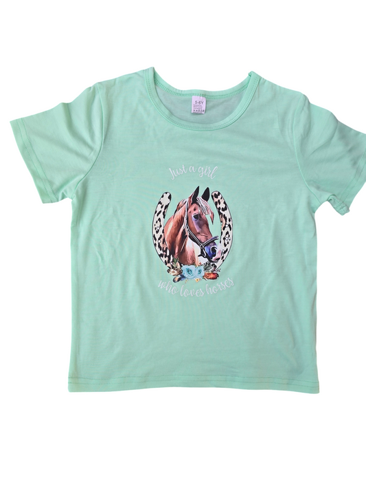 Childrens "just a girl" green tshirt