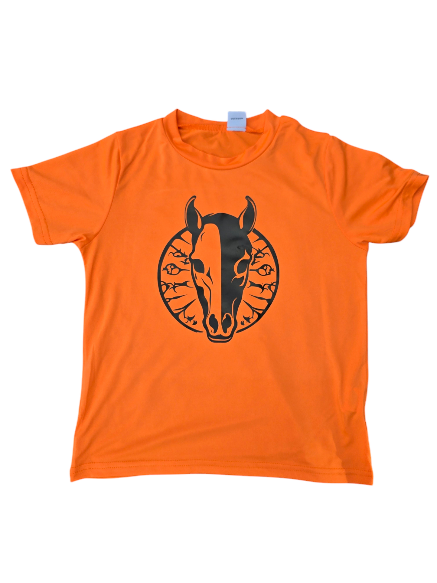 Childrens orange tshirt with black horse design