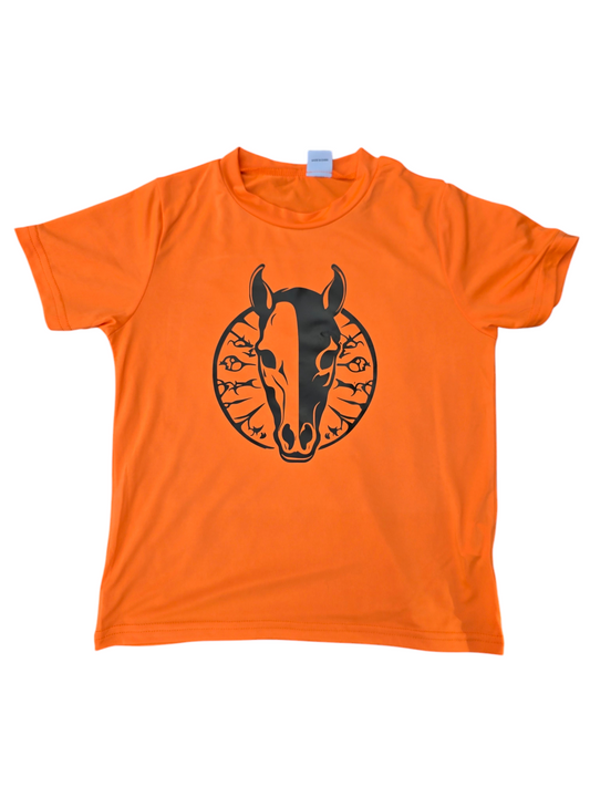 Childrens orange tshirt with black horse design