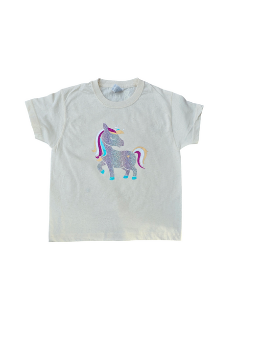 Childrens cream glitter unicorn tshirt
