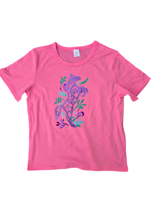Childrens pink shiny rearing horse tshirt