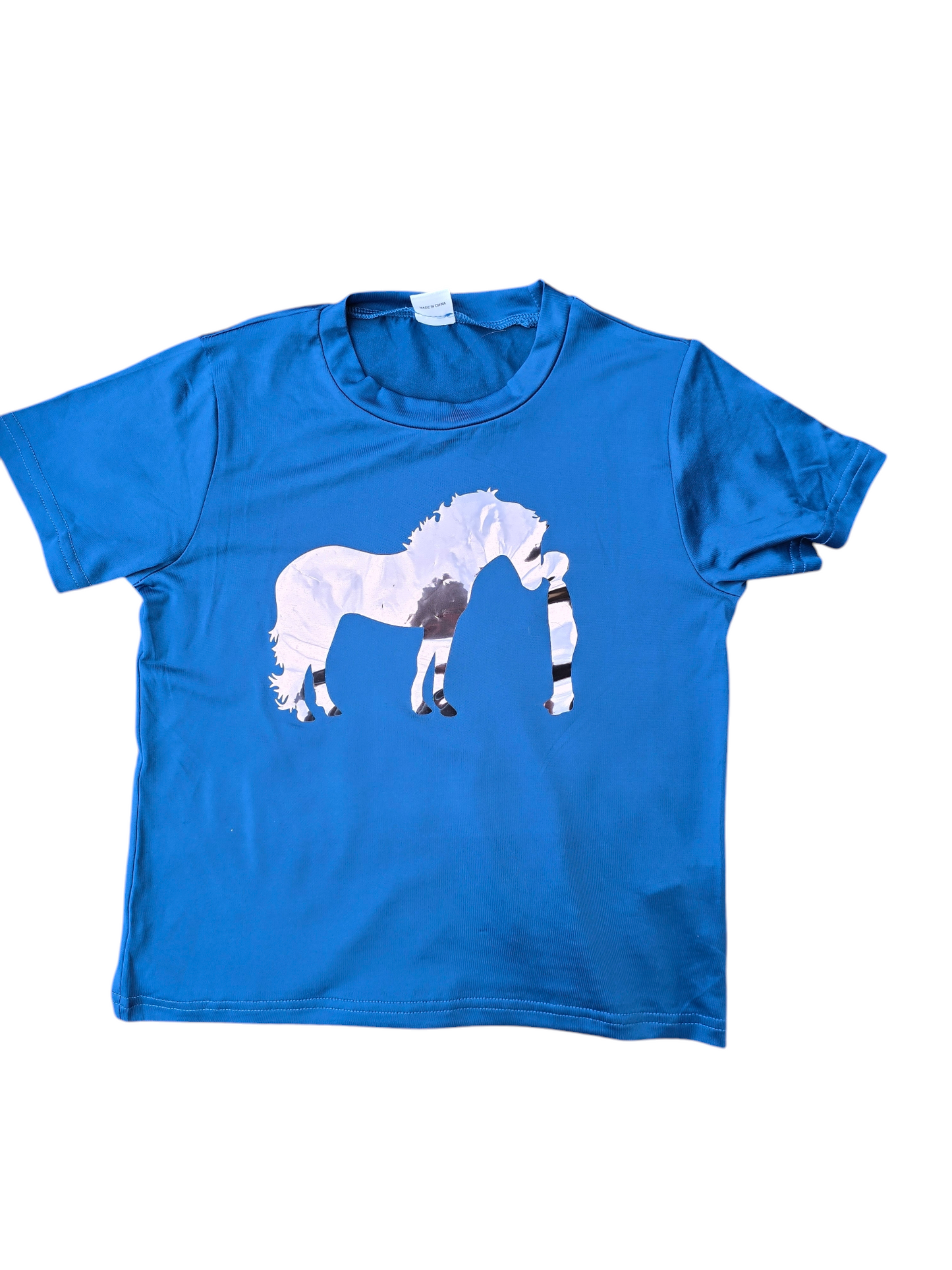 Childrens blue metallic boy and horse tshirt
