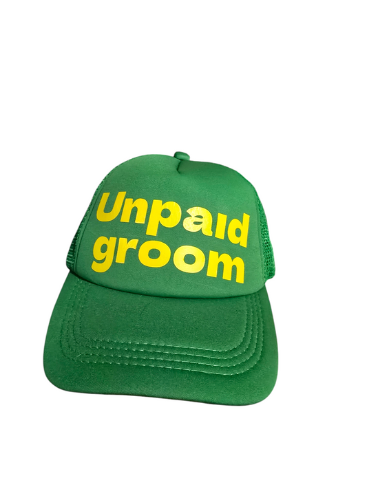 Green baseball cap yellow unpaid groom