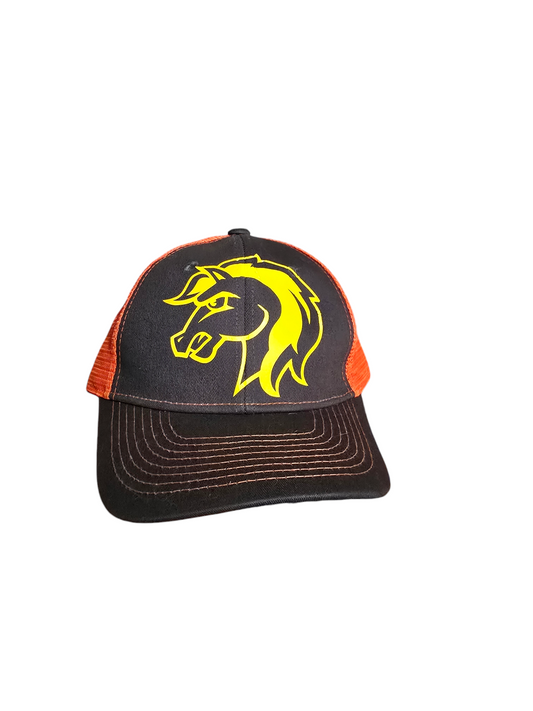 Brown and Orange baseball cap with horse design