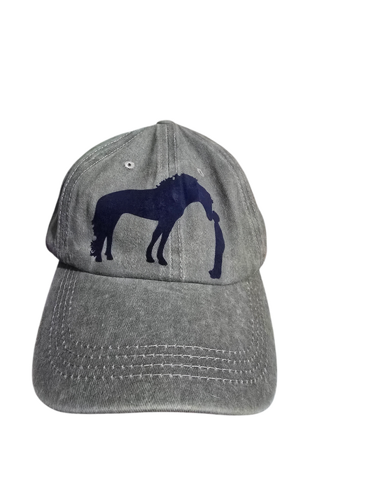 Grey baseball cap with boy and horse design