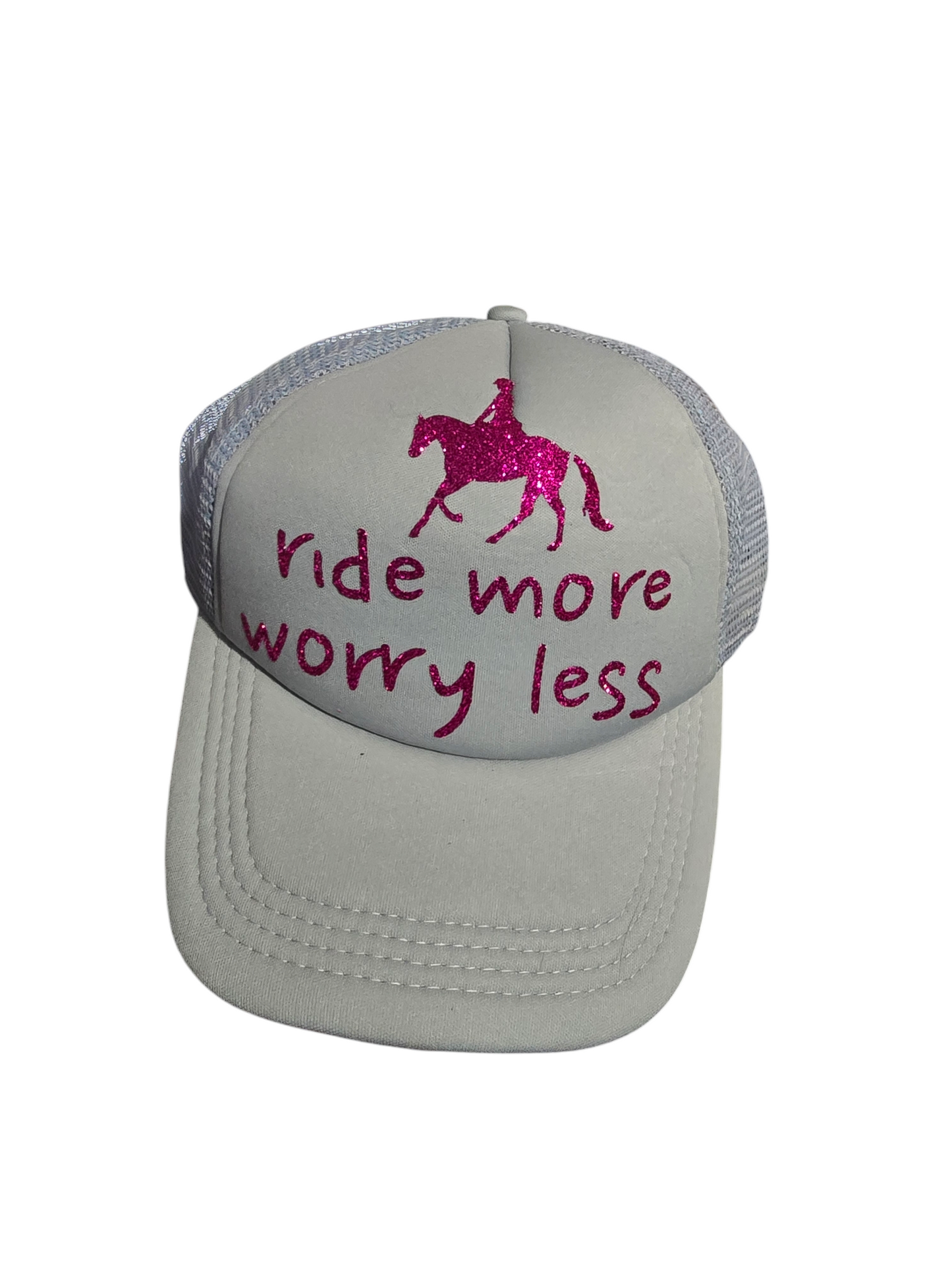 Baby blue baseball cap with pink slogan
