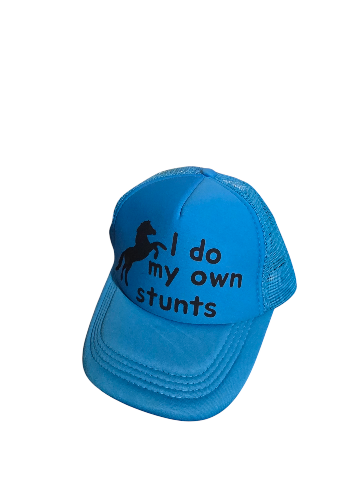 Blue baseball cap with slogan