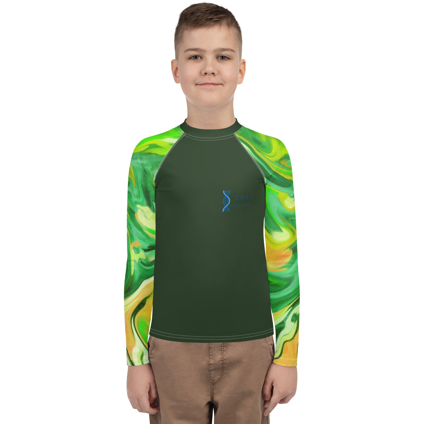 Youth green and yellow pattern base layer DNA equestrian ltd
