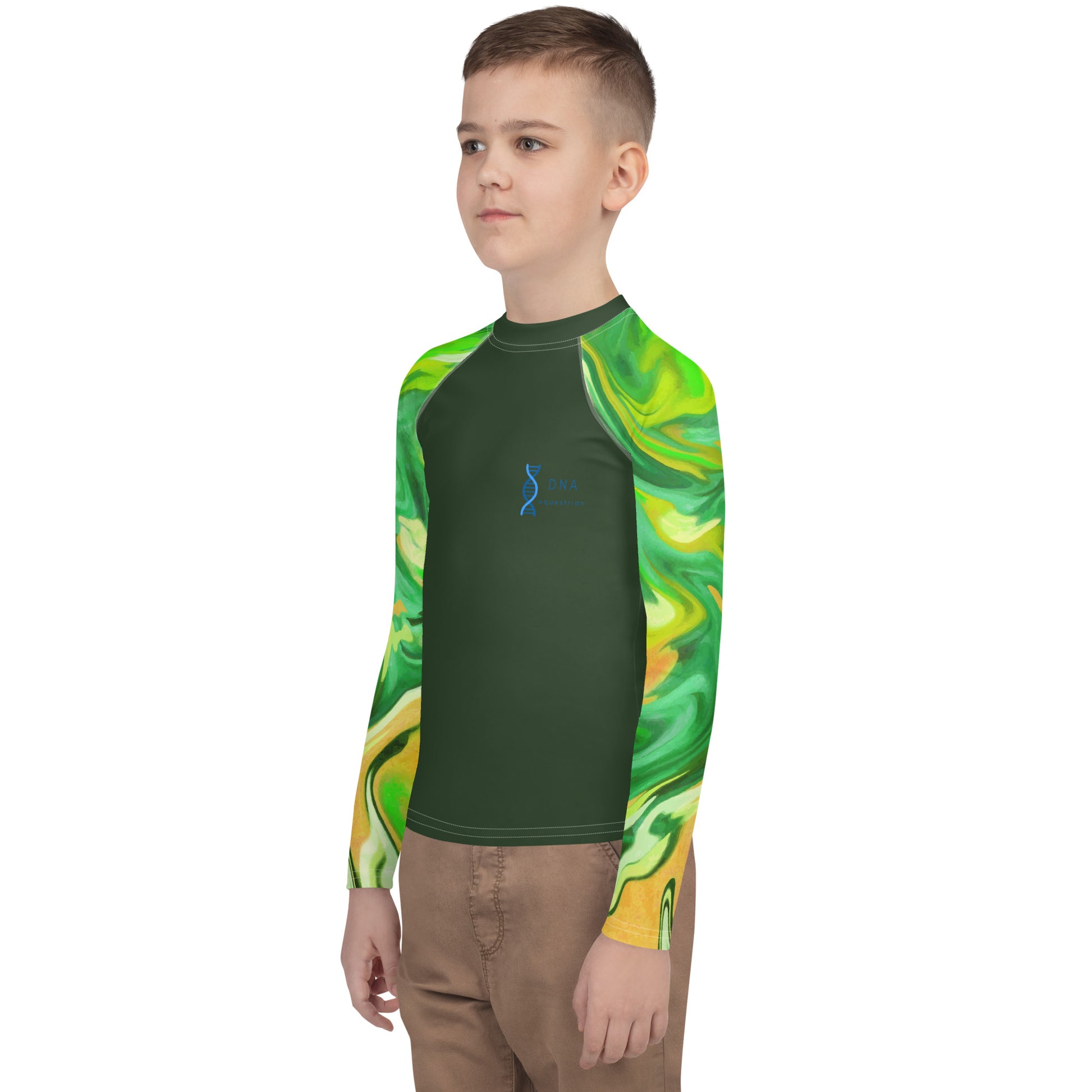 Youth green and yellow pattern base layer DNA equestrian ltd