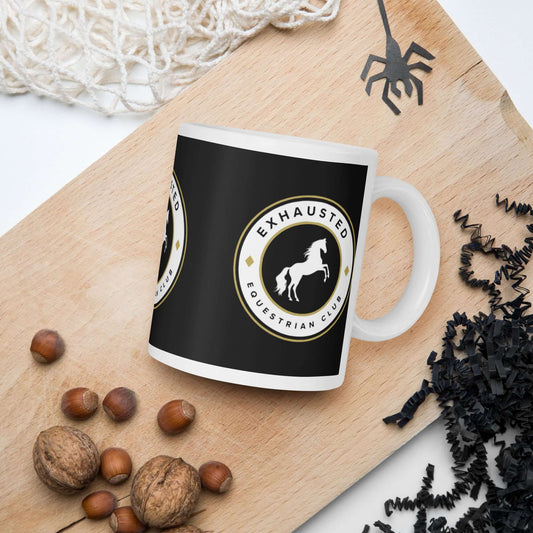 Exhausted equestrian club glossy mug