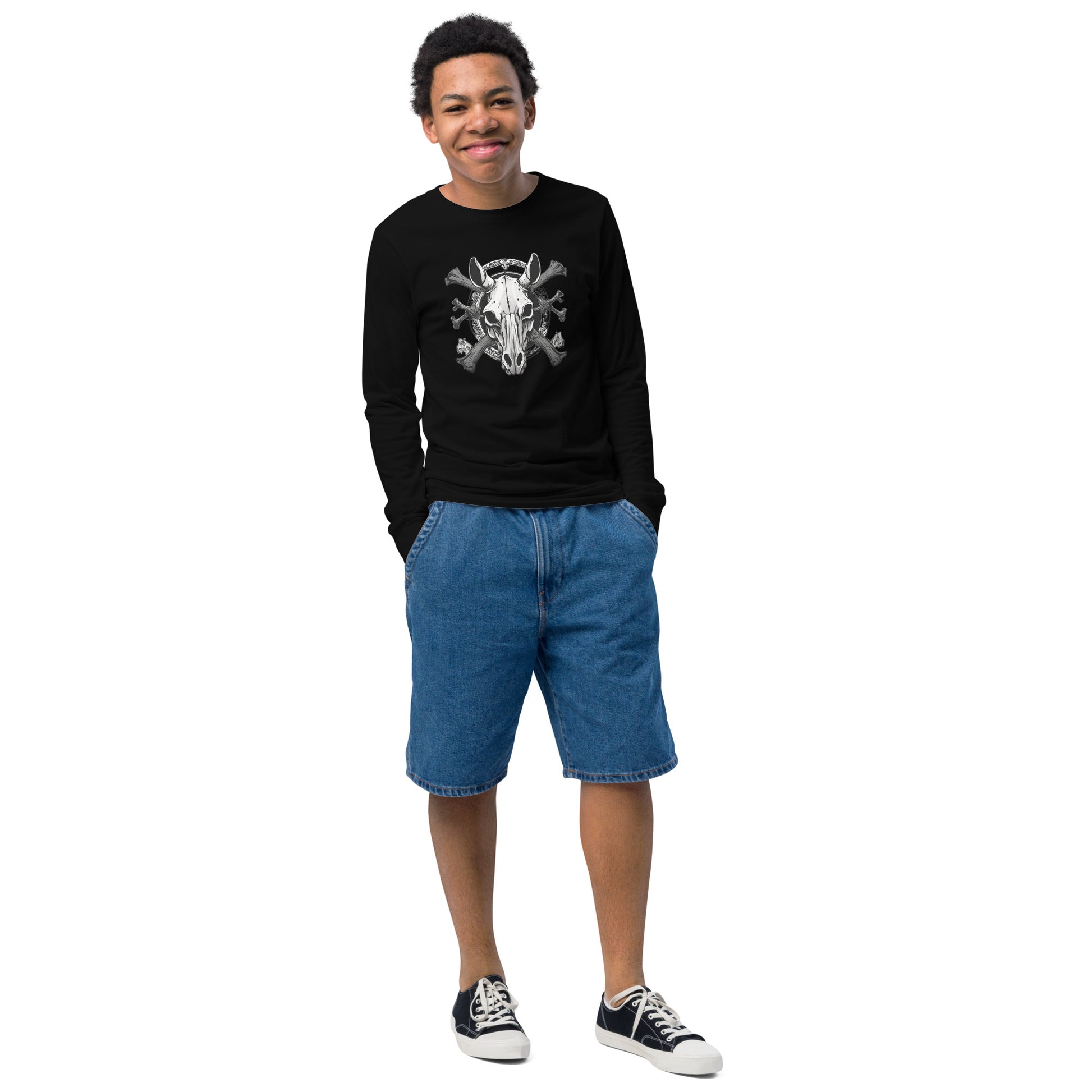 Youth skull and cross bones long sleeve tee DNA equestrian ltd